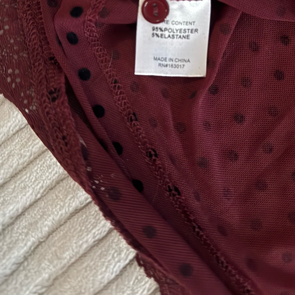 Princess Polly: On My Side Off Shoulder Tie Neck Top Burgundy *discontinued* - Picture 7 of 7